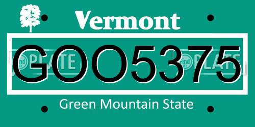 GOO5375 Vermont License Plate