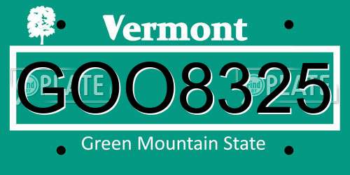 GOO8325 Vermont License Plate