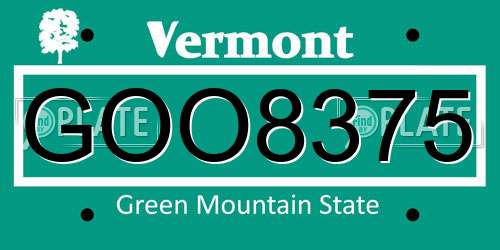 GOO8375 Vermont License Plate