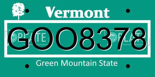 GOO8378 Vermont License Plate
