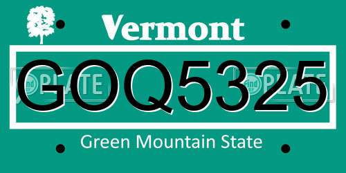 GOQ5325 Vermont License Plate