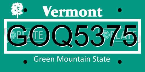 GOQ5375 Vermont License Plate