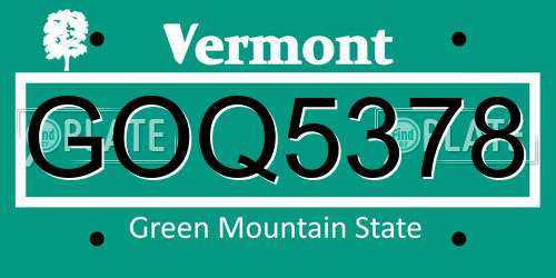 GOQ5378 Vermont License Plate