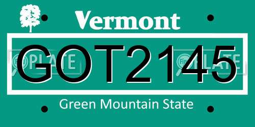 GOT2145 Vermont License Plate