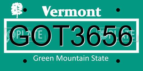 GOT3656 Vermont License Plate
