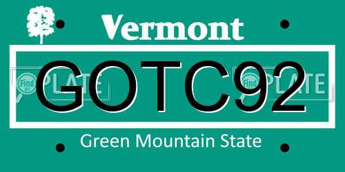 GOTC92 Vermont License Plate