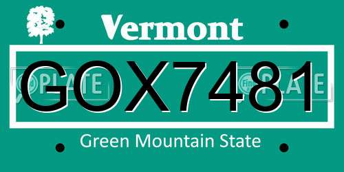 GOX7481 Vermont License Plate