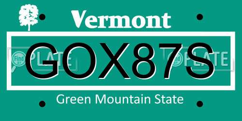 GOX87S Vermont License Plate