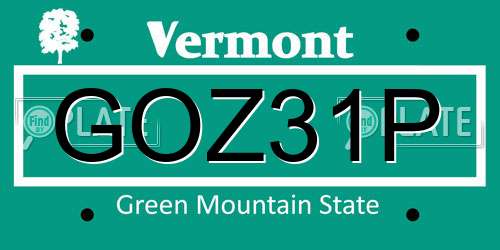 GOZ31P Vermont License Plate
