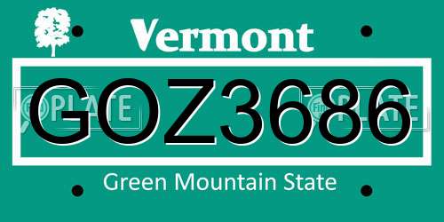 GOZ3686 Vermont License Plate