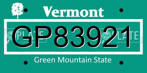 GP83921 Vermont License Plate