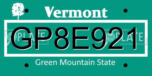 GP8E921 Vermont License Plate