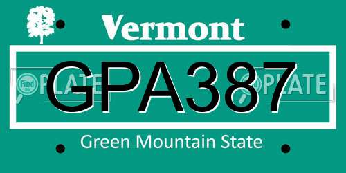 GPA387 Vermont License Plate