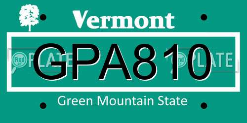 GPA810 Vermont License Plate