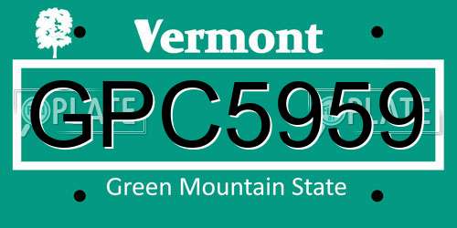 GPC5959 Vermont License Plate
