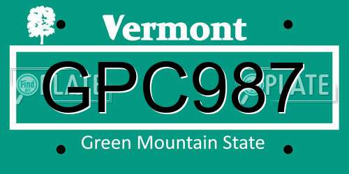 GPC987 Vermont License Plate
