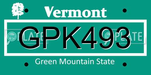 GPK493 Vermont License Plate
