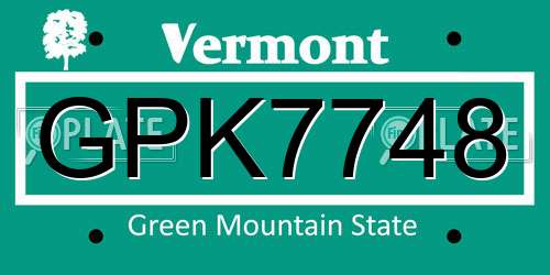 GPK7748 Vermont License Plate