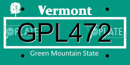 GPL472 Vermont License Plate