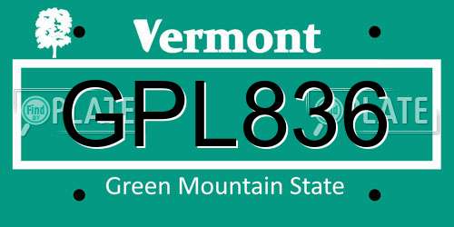 GPL836 Vermont License Plate