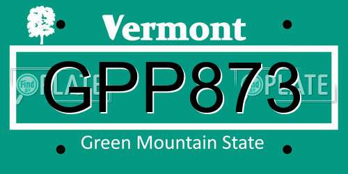 GPP873 Vermont License Plate