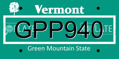 GPP940 Vermont License Plate