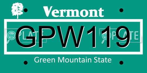 GPW119 Vermont License Plate