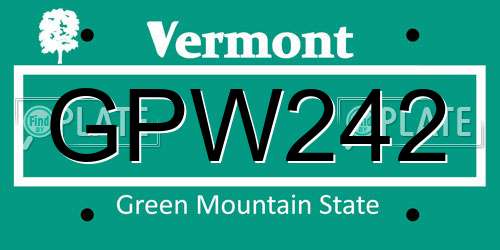 GPW242 Vermont License Plate