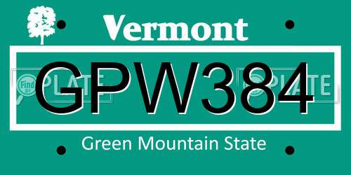 GPW384 Vermont License Plate