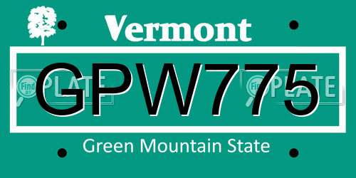 GPW775 Vermont License Plate