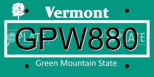 GPW880 Vermont License Plate