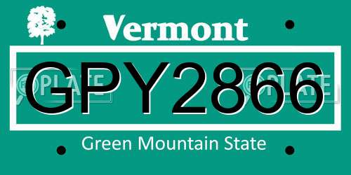 GPY2866 Vermont License Plate