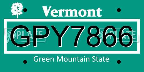 GPY7866 Vermont License Plate