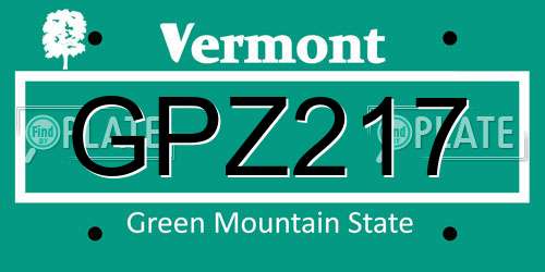 GPZ217 Vermont License Plate