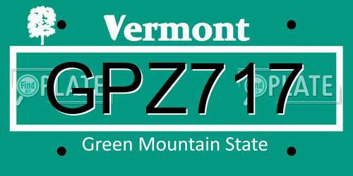 GPZ717 Vermont License Plate