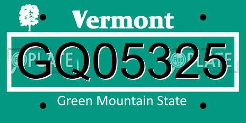 GQ05325 Vermont License Plate
