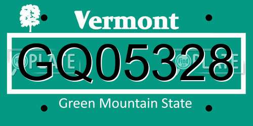 GQ05328 Vermont License Plate