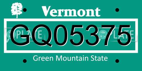 GQ05375 Vermont License Plate