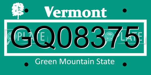 GQ08375 Vermont License Plate