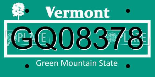 GQ08378 Vermont License Plate