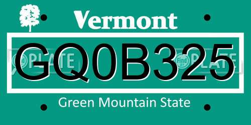 GQ0B325 Vermont License Plate