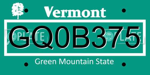GQ0B375 Vermont License Plate