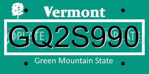 GQ2S990 Vermont License Plate