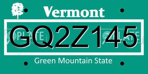 GQ2Z145 Vermont License Plate