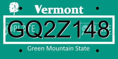 GQ2Z148 Vermont License Plate