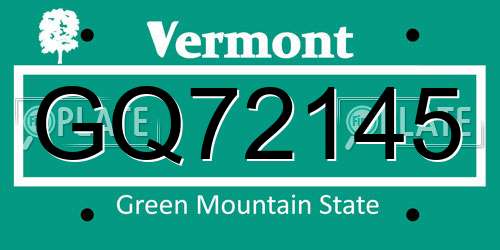 GQ72145 Vermont License Plate