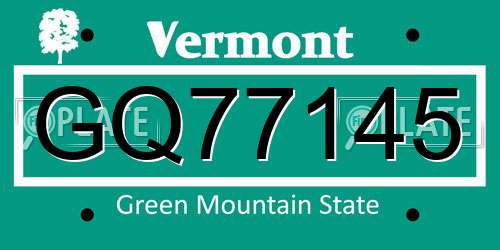 GQ77145 Vermont License Plate