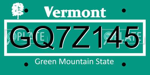 GQ7Z145 Vermont License Plate