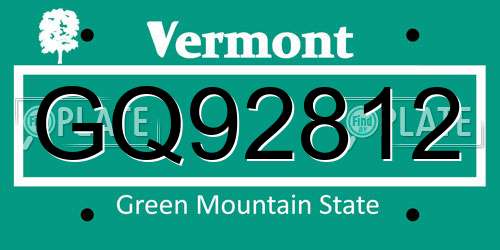 GQ92812 Vermont License Plate