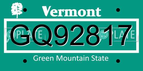 GQ92817 Vermont License Plate
